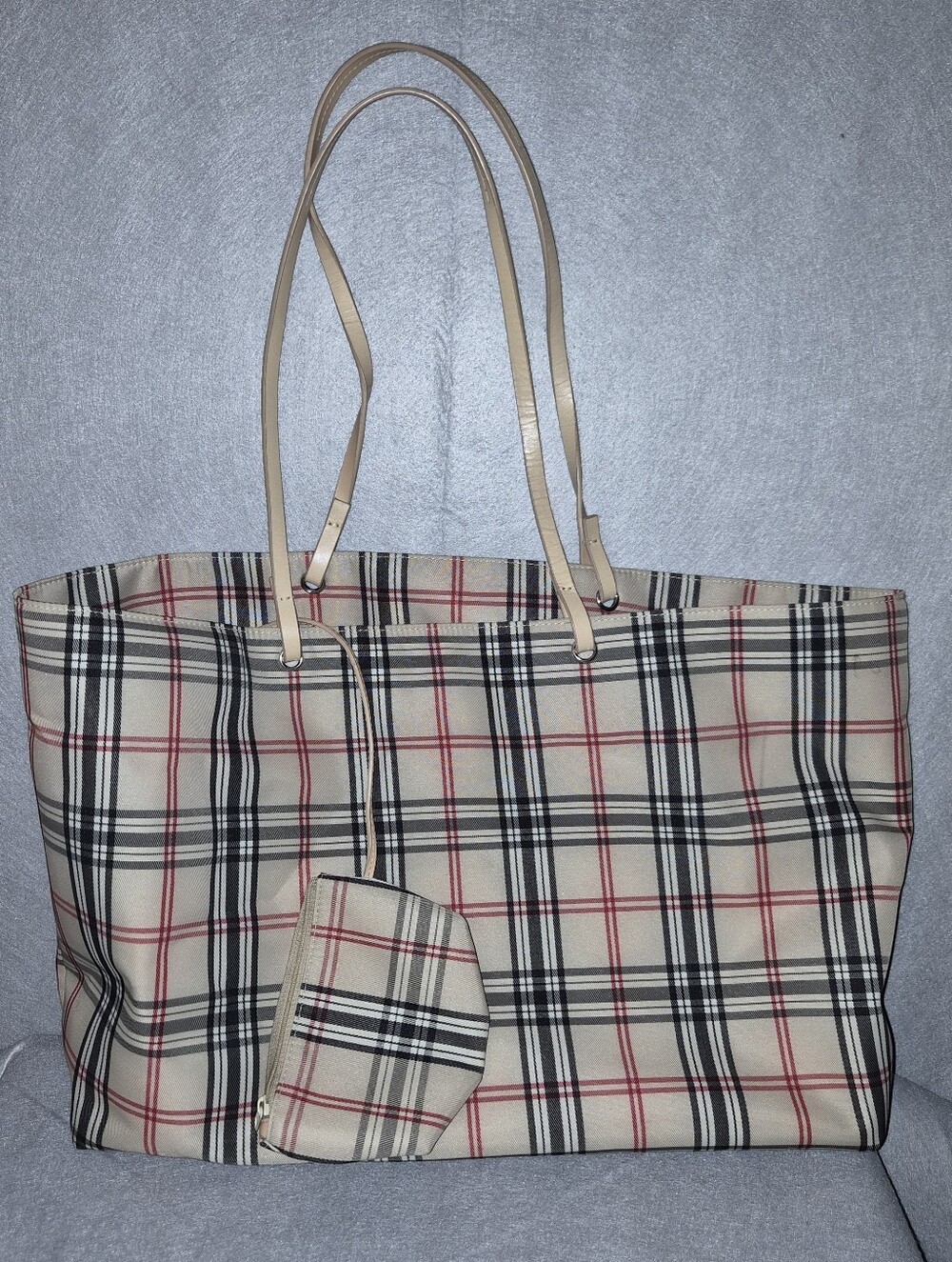 Amanda Smith Plaid Reversible Tote Bag with Matching Zip Pouch